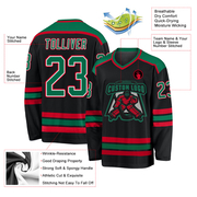 Custom Black Kelly Green White-Red Hockey Jersey