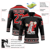 Custom Black Red-White Christmas Santa Claus 3D Hockey Lace Neck Jersey