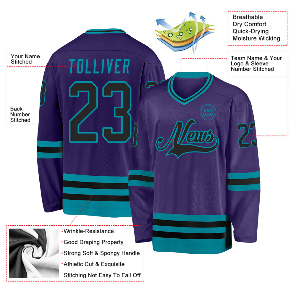 Custom Purple Black-Teal Hockey Jersey