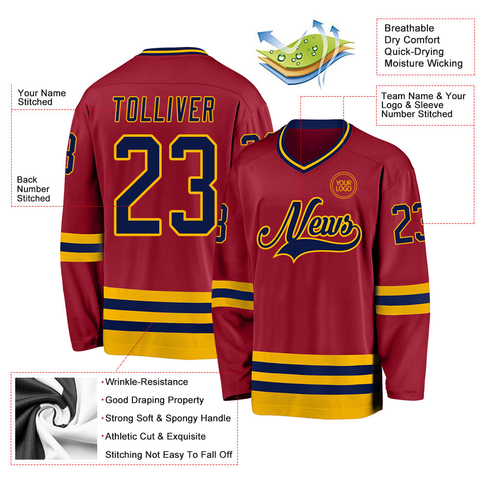 Custom Maroon Navy-Gold Hockey Jersey