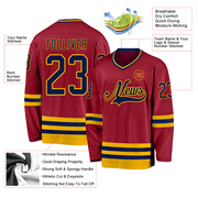 Custom Maroon Navy-Gold Hockey Jersey