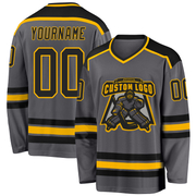 Custom Steel Gray Black-Gold Hockey Jersey