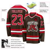 Custom Brown Red-White Hockey Jersey