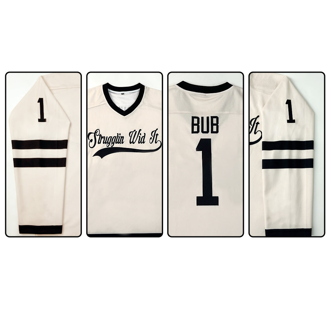 Custom Cream Black Damon Darling Strugglin Wid It Slogan BUB Hockey Jersey
