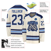 Custom Cream Navy-Light Blue Hockey Jersey