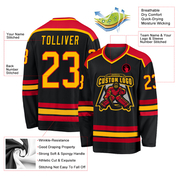 Custom Black Gold-Red Hockey Jersey