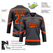 Custom Steel Gray Orange-Black Hockey Lace Neck Jersey