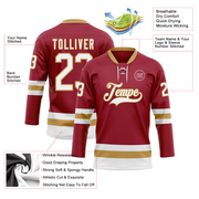 Custom Maroon White-Old Gold Hockey Lace Neck Jersey