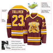 Custom Burgundy Gold-White Hockey Jersey