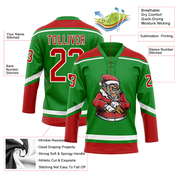 Custom Grass Green Red-White Funny Christmas 3D Hockey Lace Neck Jersey