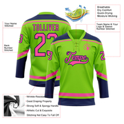 Custom Neon Green Pink-Navy Hockey Lace Neck Jersey