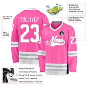 Custom Pink White-Gray Hockey Jersey
