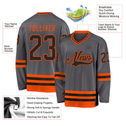 Custom Steel Gray Black-Orange Hockey Jersey