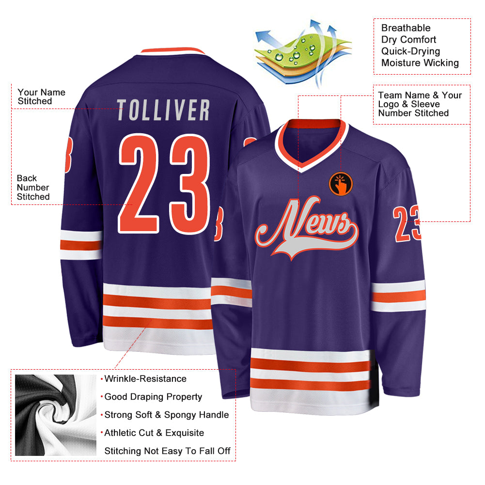 Custom Purple Orange-White Hockey Jersey