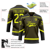 Custom Olive Neon Yellow-Black Salute To Service Hockey Lace Neck Jersey