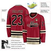 Custom Maroon Black-Cream Hockey Jersey
