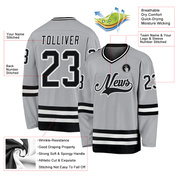 Custom Gray Black-White Hockey Jersey