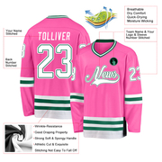 Custom Pink White-Kelly Green Hockey Jersey