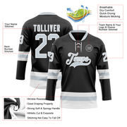 Custom Black Silver-White Hockey Lace Neck Jersey