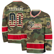 Custom Camo Vintage USA Flag-Red Salute To Service Hockey Jersey
