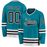 Custom Teal Black-White Hockey Jersey