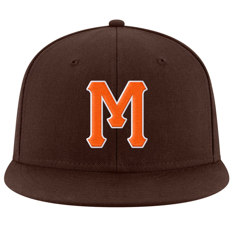 Custom Brown Orange-White Stitched Adjustable Snapback Hat