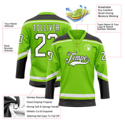 Custom Neon Green White-Black Hockey Lace Neck Jersey