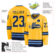 Custom Gold Navy-Light Blue Hockey Jersey