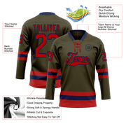 Custom Olive Red-Navy Salute To Service Hockey Lace Neck Jersey