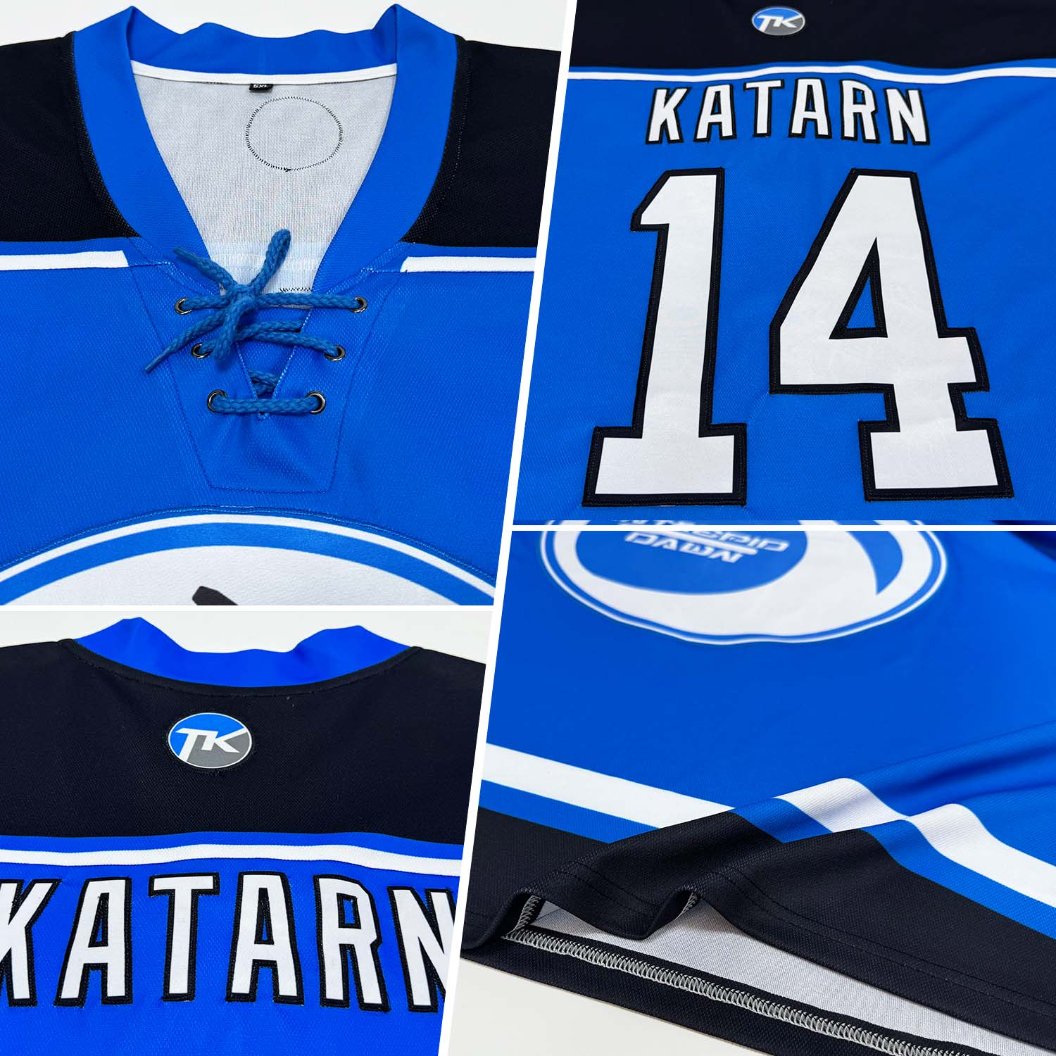 Custom Blue White-Black Hockey Lace Neck Jersey