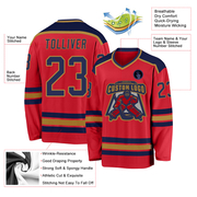Custom Red Navy-Old Gold Hockey Jersey