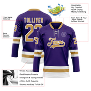 Custom Purple Old Gold-White Hockey Lace Neck Jersey