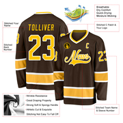 Custom Brown Gold-White Hockey Jersey