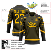 Custom Olive Gold-Black Salute To Service Hockey Lace Neck Jersey