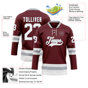 Custom Burgundy White-Gray Hockey Lace Neck Jersey