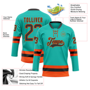 Custom Aqua Black-Orange Hockey Lace Neck Jersey