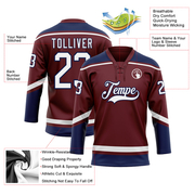 Custom Burgundy White-Navy Hockey Lace Neck Jersey