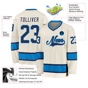 Custom Cream Navy-Blue Hockey Jersey