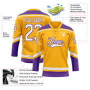 Custom Gold White-Purple Hockey Lace Neck Jersey