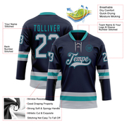 Custom Navy Gray-Teal Hockey Lace Neck Jersey
