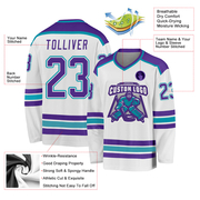 Custom White Purple-Teal Hockey Jersey