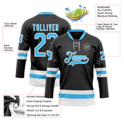 Custom Black Sky Blue-White Hockey Lace Neck Jersey