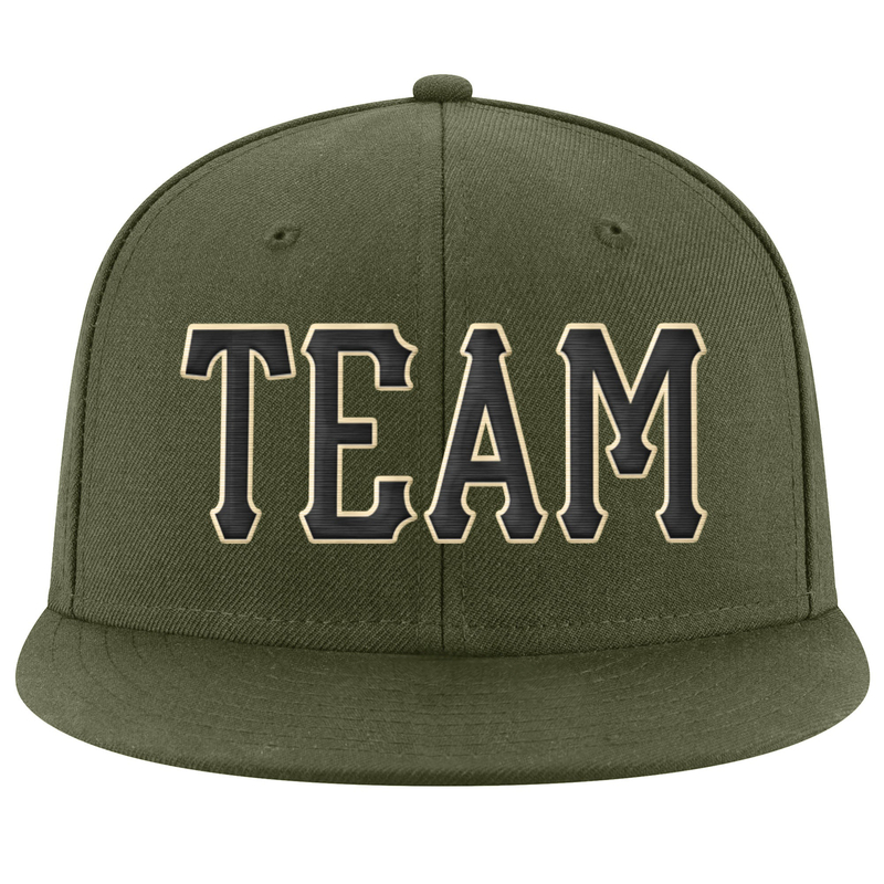 Custom Olive Black-Cream Stitched Adjustable Snapback Salute To Service Hat