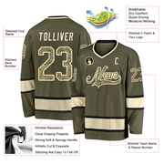 Custom Olive Camo-Cream Salute To Service Hockey Jersey