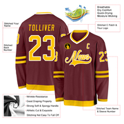 Custom Burgundy Gold-White Hockey Jersey