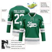 Custom Kelly Green White-Gray Hockey Lace Neck Jersey