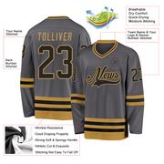 Custom Steel Gray Black-Old Gold Hockey Jersey