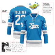 Custom Blue White-Gray Hockey Lace Neck Jersey