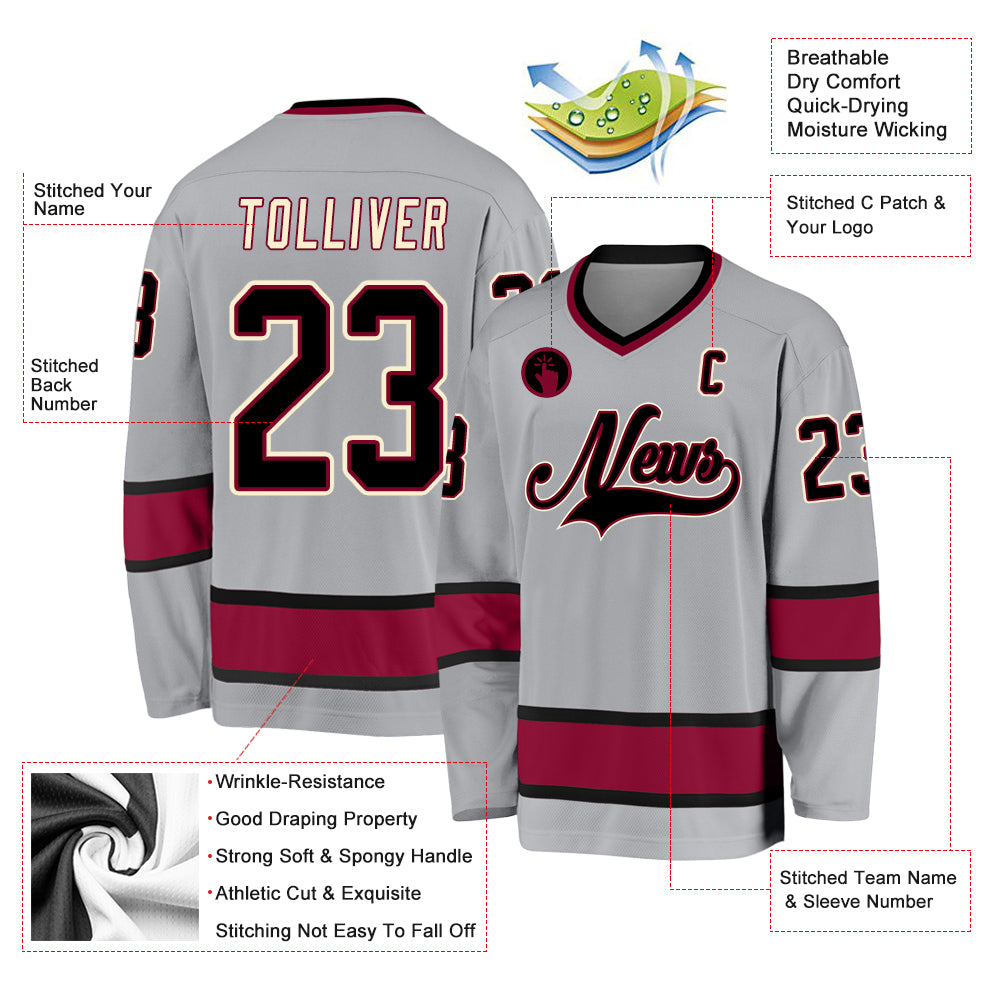 Custom Gray Black-Maroon Hockey Jersey