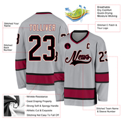 Custom Gray Black-Maroon Hockey Jersey